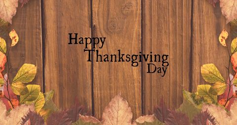 Happy Thanksgiving Day on Wooden Background with Autumn Leaves - Download Free Stock Images Pikwizard.com