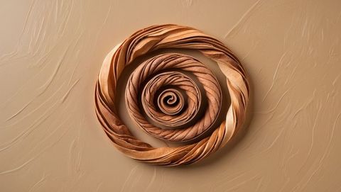 Abstract concentric sandalwood spirals on beige background