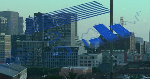 Cityscape Merged with Digital Infographic Elements - Download Free Stock Images Pikwizard.com