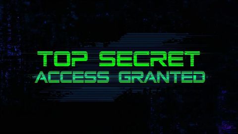 Neon green top secret access granted glitching cybersecurity screen with scanline