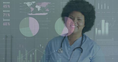 Smiling African American Medical Professional with Data Overlays