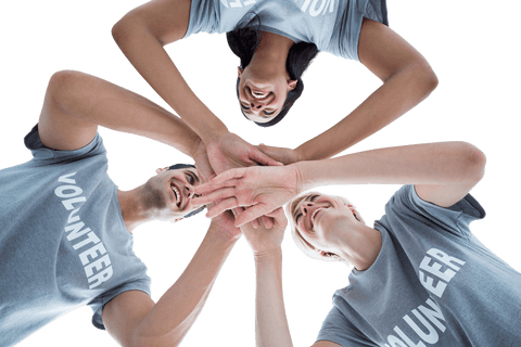 Diverse Group of Volunteers Teaming Up on Transparent Background