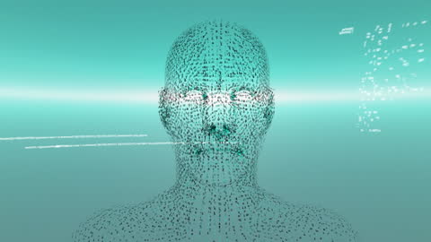 Digital Data Transforms Human Face in Futuristic Animation