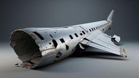 Rusted plane crash segment displayed indoors