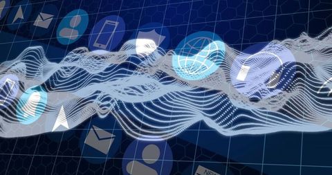 Futuristic Data Wave Overlay with Network Icons