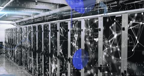 Data Analysis Overlay on Modern Server Room Interior - Download Free Stock Images Pikwizard.com