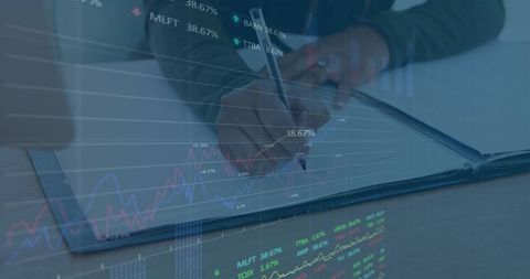 Woman Analyzing Stock Market Trends in Office Setting