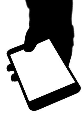 Transparent hand holding smartphone silhouette with copy space