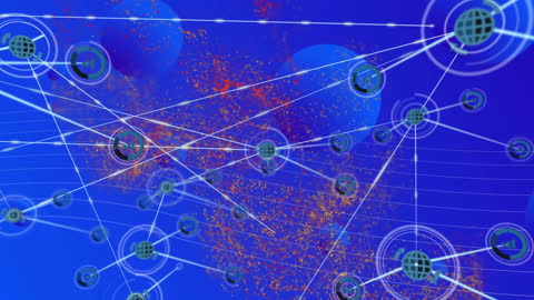 Dynamic Network of Profile Icons on Blue Digital Background