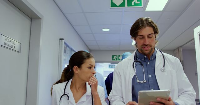 Medical Team Discussing Patient Information while Walking in Hospital Hallway - Download Free Stock Images Pikwizard.com