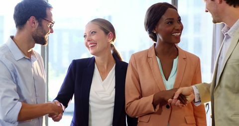 Diverse Business Professionals Greeting in Bright Conference Room - Download Free Stock Images Pikwizard.com