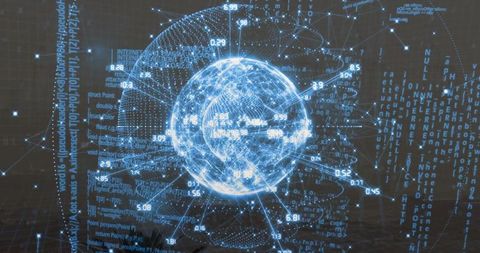 Futuristic Digital Network Visualization of Data Sphere with Nodes