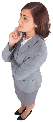 Thoughtful caucasian businesswoman on transparent background