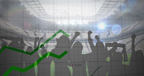 Digital Data Overlaid on Cheering Sports Stadium Fans