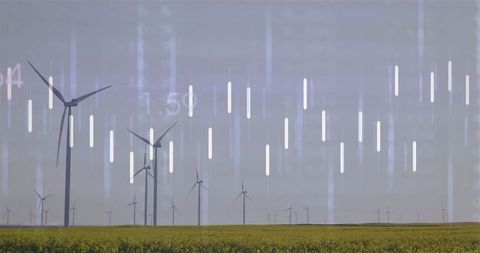 Wind turbines and yellow fields symbolizing renewable energy