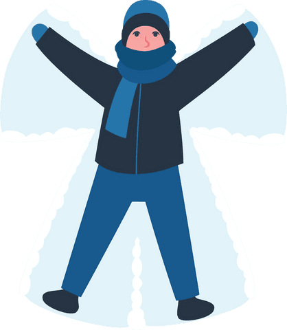 Child joyfully making snow angel blue winter gear transparent