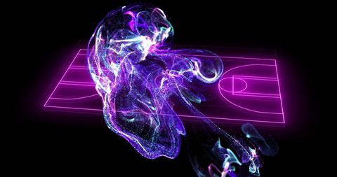 Dynamic Fluid Shapes Over Neon Basketball Court - Download Free Stock Images Pikwizard.com