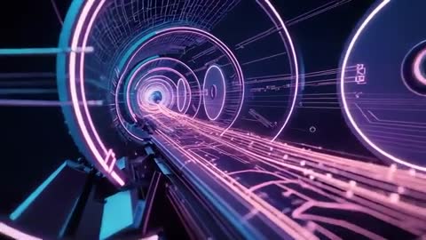 Futuristic Neon-Lit Tunnel with Glowing Data Streams