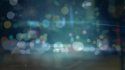 Futuristic Network Overlay on Bokeh Cityscape