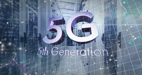 5G Technology with Mathematical Equations and Grid Overlay