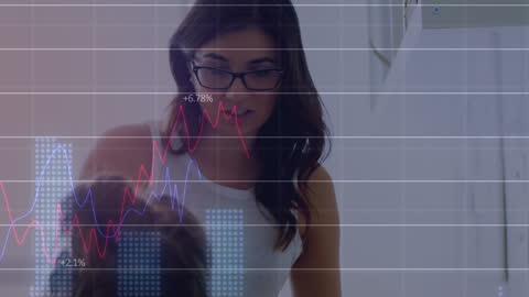 Business Figures Discussing Analytics with Digital Graph Overlay