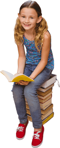 Happy Young Girl Sitting Read Books Learning Transparent - Download Free Stock Videos Pikwizard.com