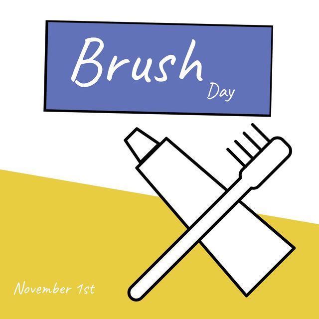 Illustration of toothbrush and toothpaste with november 1 and brush day text on white background. Copy space, vector, support, oral health, childhood, dental health, hygiene, protection.