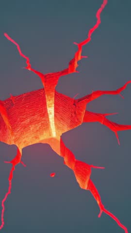 Vertical video of glowing red fissure bursting through gray surface, spreading cracks