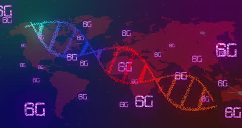 Futuristic 6G Technology with DNA Helix over Global Map