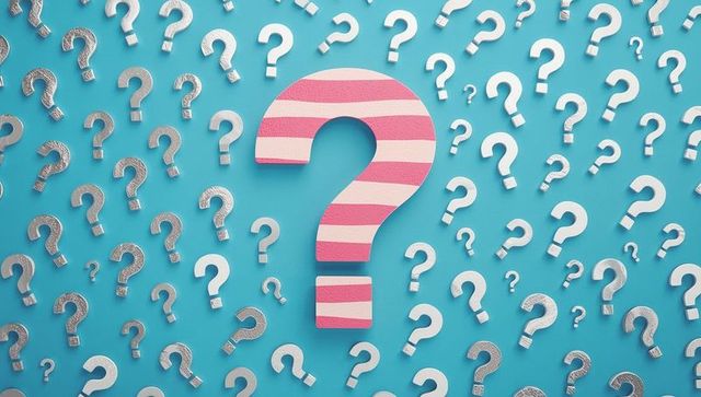 Bright question marks on turquoise background