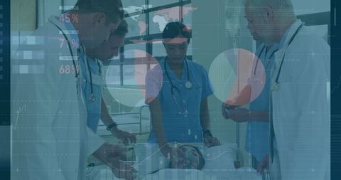 Diverse Medical Team with Data Interface Symbolizing Global Health Trends