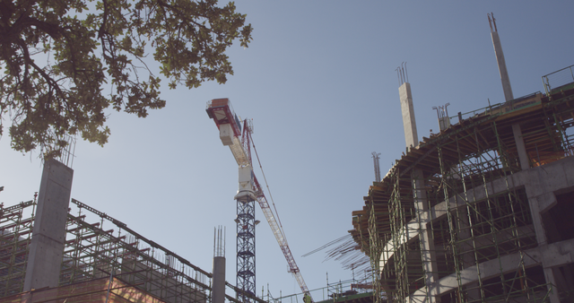 Low Angle View of Transparent Sky, Construction Site with Building and Crane - Download Free Stock Videos Pikwizard.com