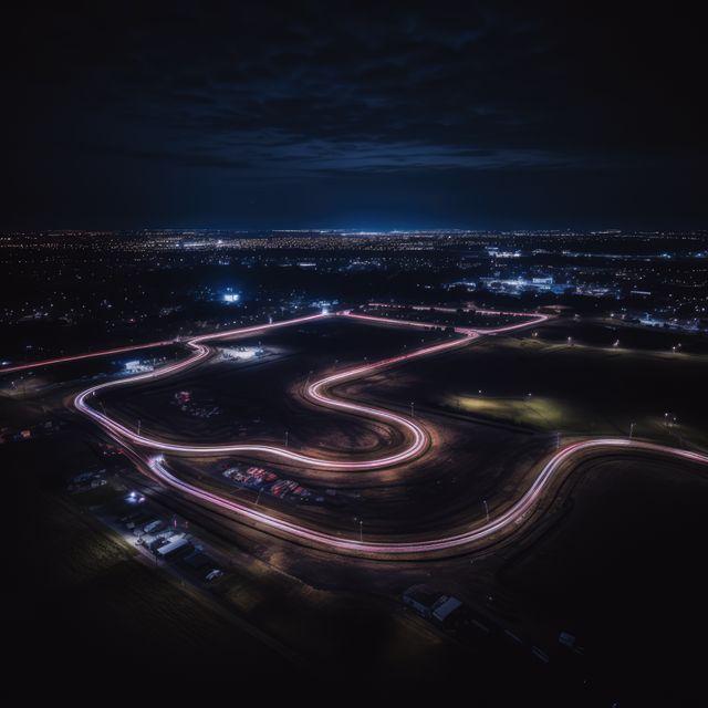 Aerial view of lit car race track at night, created using generative ai technology - Download Free Stock Photos Pikwizard.com