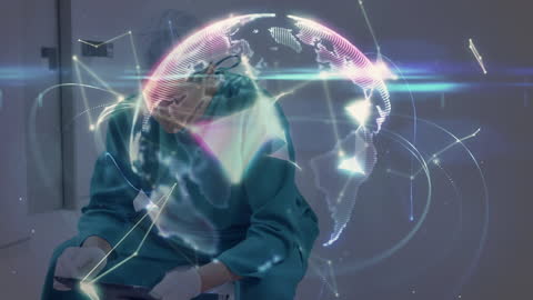 Surgeon Engaging with Digital Global Network Innovative Technology