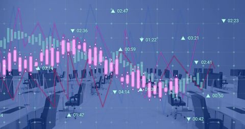 Modern office with data analytics visualization overlay