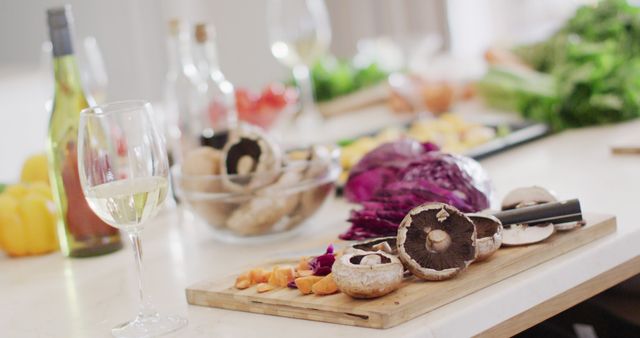 Fresh Vegetables and Wine on Kitchen Counter - Download Free Stock Images Pikwizard.com