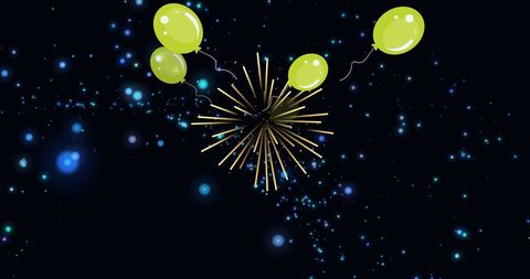 Vibrant Green Balloons and Fireworks on Black Background