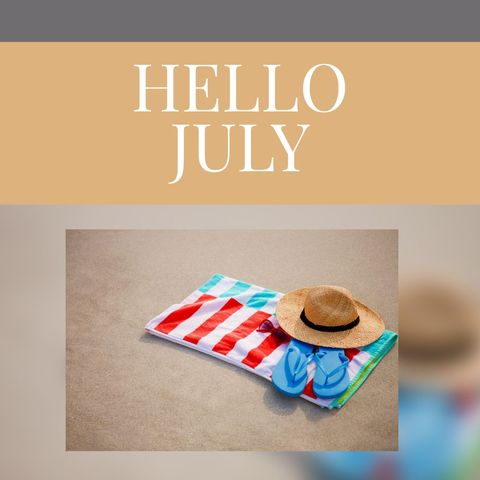 Beach Vacation Essentials with Hello July Text - Download Free Stock Templates Pikwizard.com