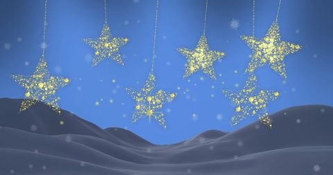 Golden Christmas Stars Cascading in Snowy Winter Sky