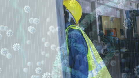 Construction Worker Overlayed with Digital Virus Graphics
