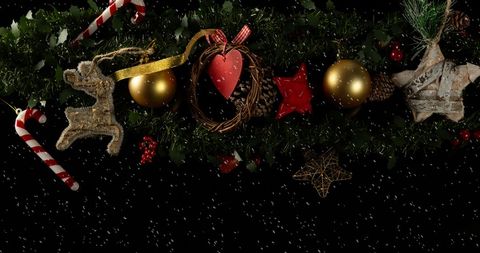 Festive Christmas Tree Decorations with Falling Snow - Download Free Stock Images Pikwizard.com