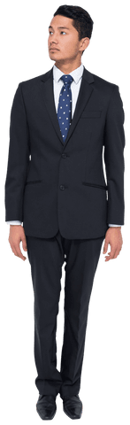 Serious Businessman Looking Right on Transparent Isolated Background