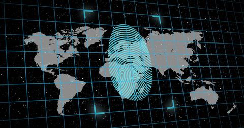 Digital Security with Biometric Fingerprint Scanner on Global Map - Download Free Stock Images Pikwizard.com