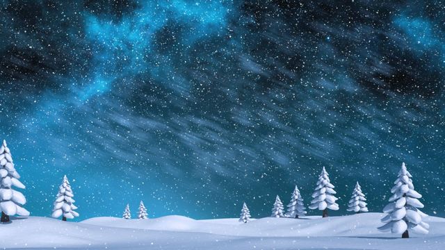 Captures a magical night scene with Santa Claus riding his sleigh across a snowy landscape under a starry sky. Perfect for use in Christmas cards, holiday marketing, seasonal advertisements, or festive invitations. The enchanting setting evokes the joyful and whimsical spirit of the winter holidays.