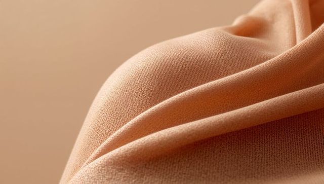 Peach knit fabric draping into soft folds closeup texture for textile and fashion