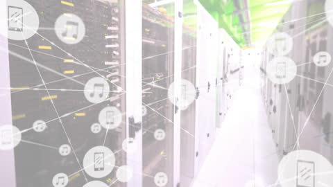 Digital Network and Data Processing Overlay on Server Room