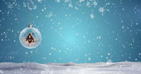 Festive Winter Globe: Snowy Scene with Hanging Bauble