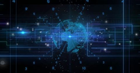 Neon Pulsating Earth with Digital Network Elements