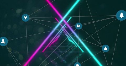 futuristic glowing triangular tunnel with connected network icons - Download Free Stock Images Pikwizard.com