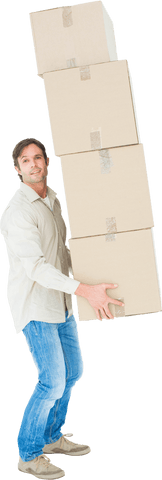 caucasian man balancing cardboard boxes transparent background - Download Free Stock Videos Pikwizard.com